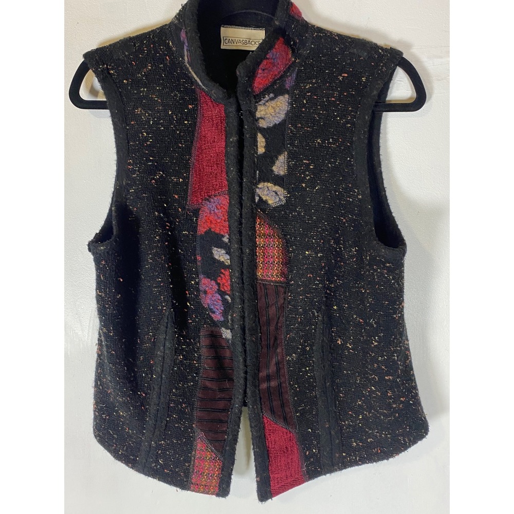 Canvasbacks Wool Blend Patchwork Art To Wear Flecked Boho Vest S Vintage